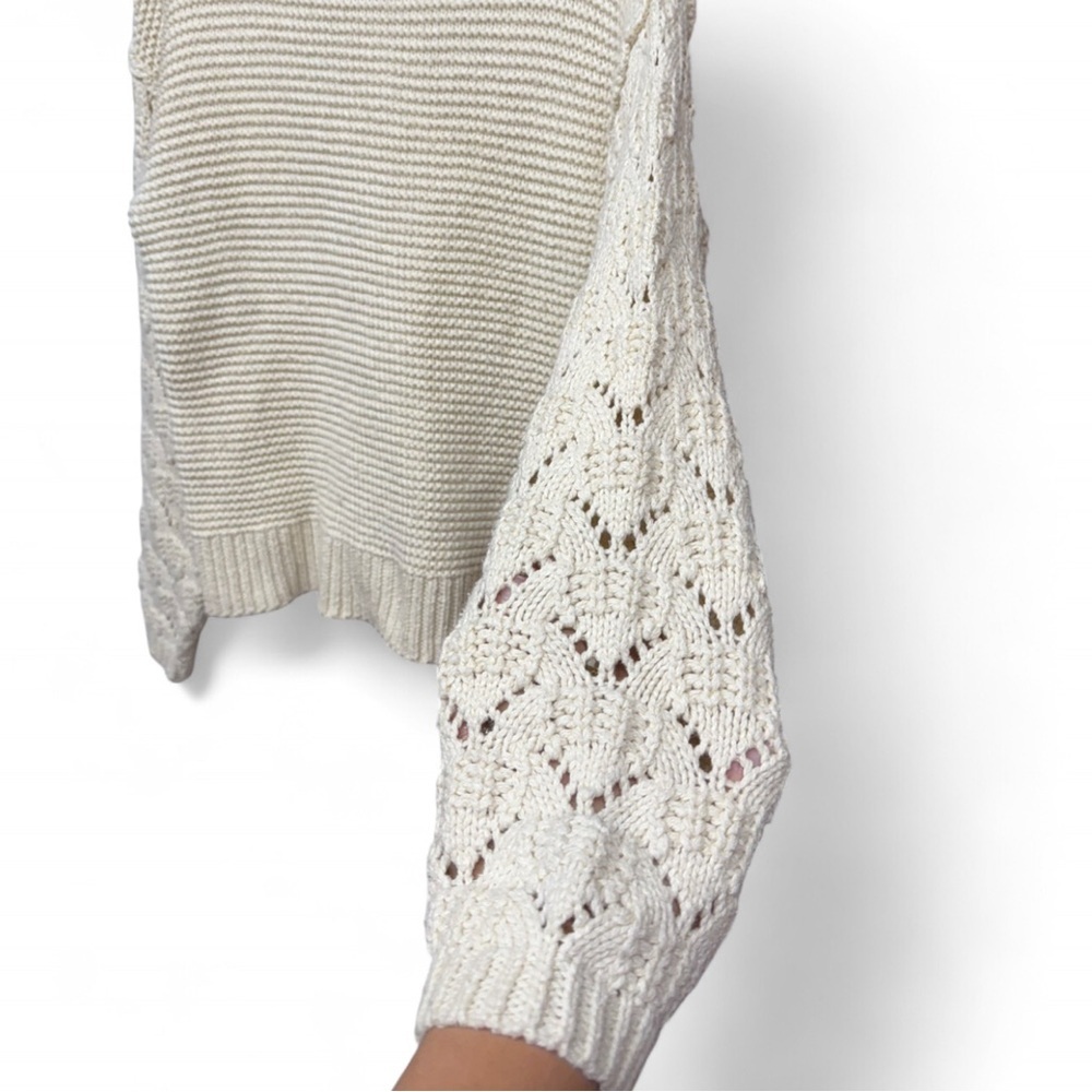 Universal Thread Cream Mock Neck Sweater with Pointelle Balloon Sleeves, Size XS - Picture 3 of 6